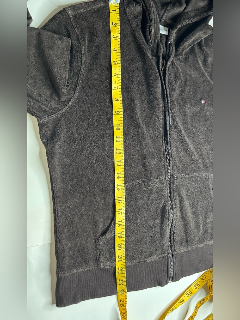 Tommy Hilfiger Chocolate Brown Y2K Velour Zip-Up Hoodie Jacket Sz L Athleisure - Picture 8 of 8